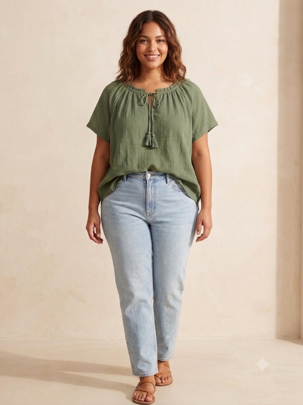Mustard Seed Olive Green Tassel Tie Top